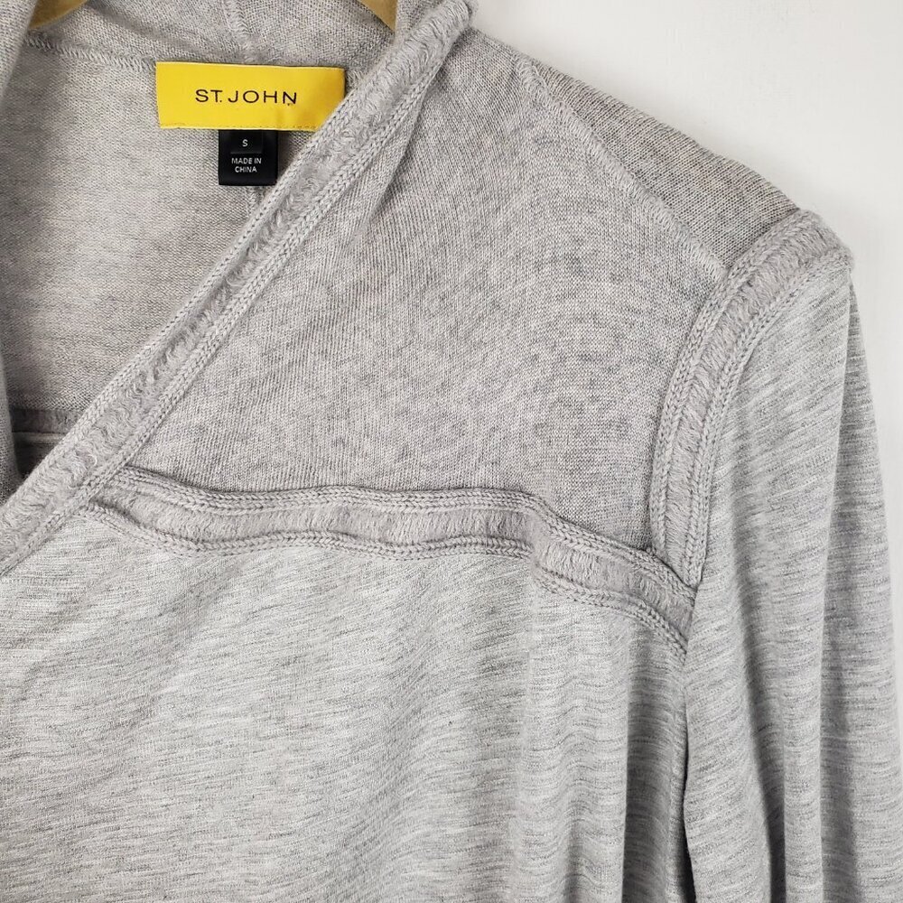 St. John Open Front Cardigan Gray Wool Contrast Drape Collar Womens Size Small - Picture 7 of 9